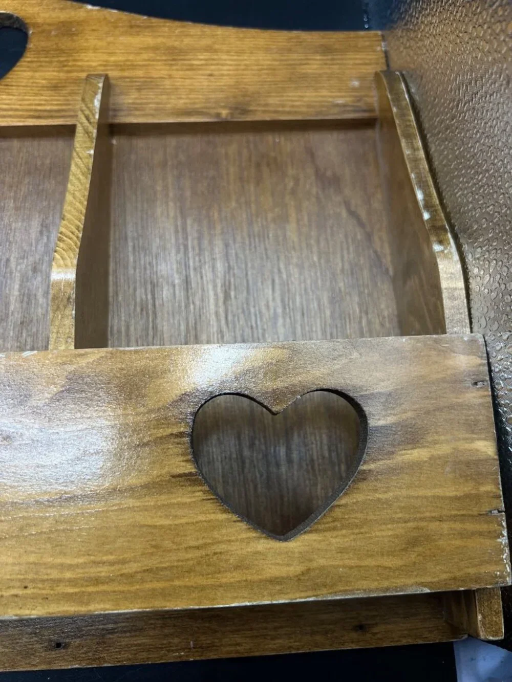 Handmade VTG Wooden Wall Shelf Heart Cutouts Compartments Key Hooks Farmhouse Ru